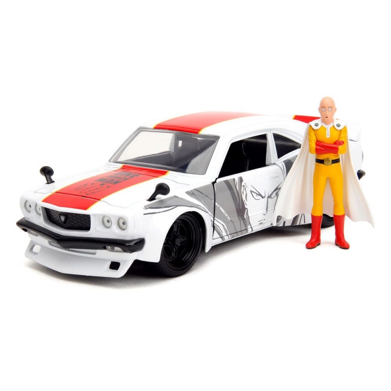 One Punch Man 1/24 Hollywood Rides 1974 Mazda RX-3 with One Punch Man Figure Figurine